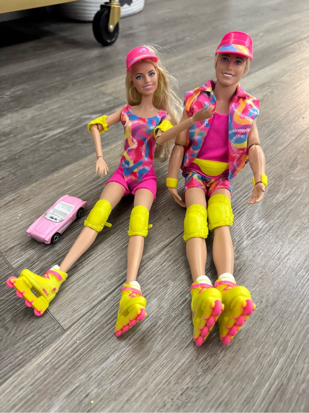 Barbie and Ken Bright Pink & Yellow Rollerblade Duo with Matching Outfit Set